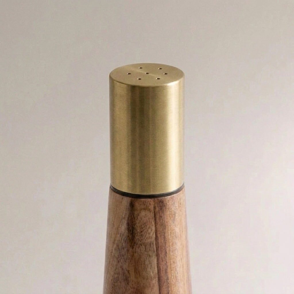 Acacia Wood Mill & Shaker Set | Brass Detail