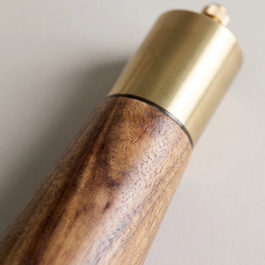 Acacia Wood Mill & Shaker Set | Brass Detail