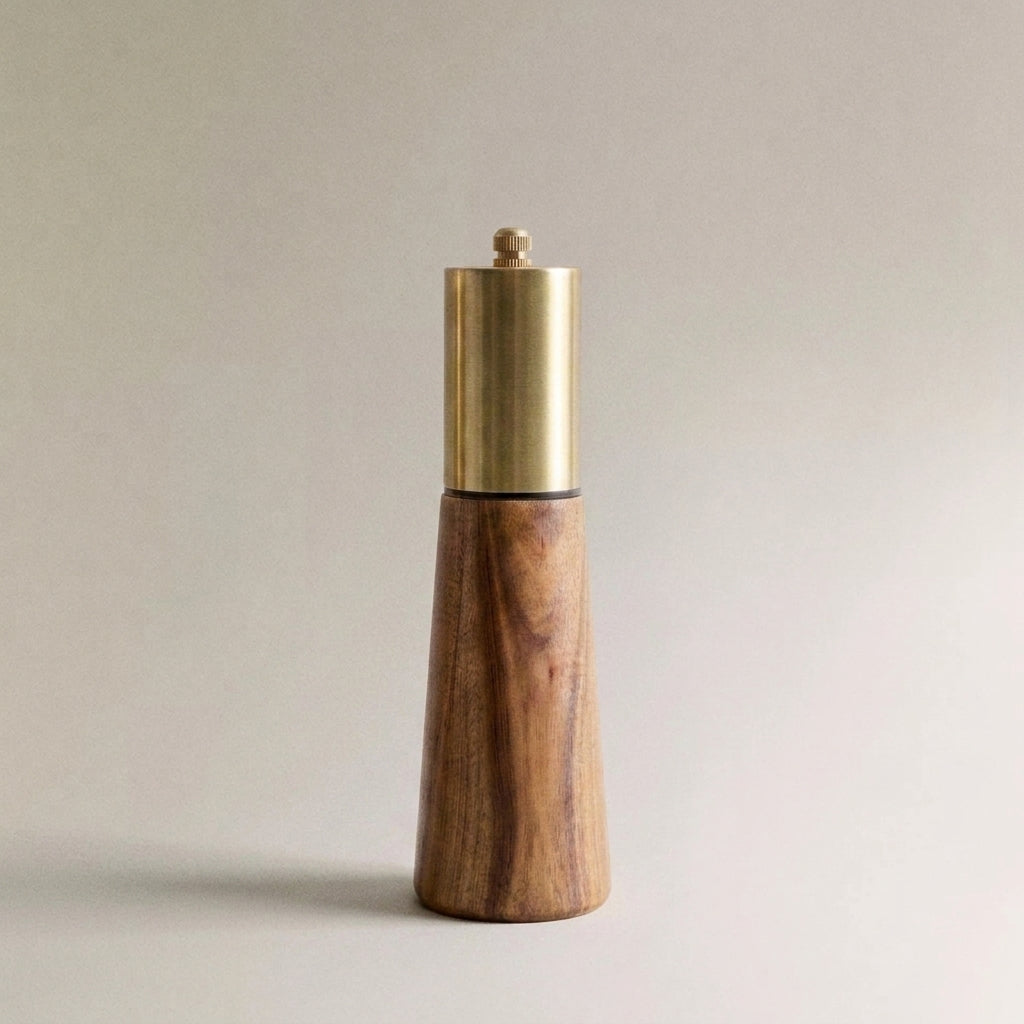 Acacia Wood Mill & Shaker Set | Brass Detail