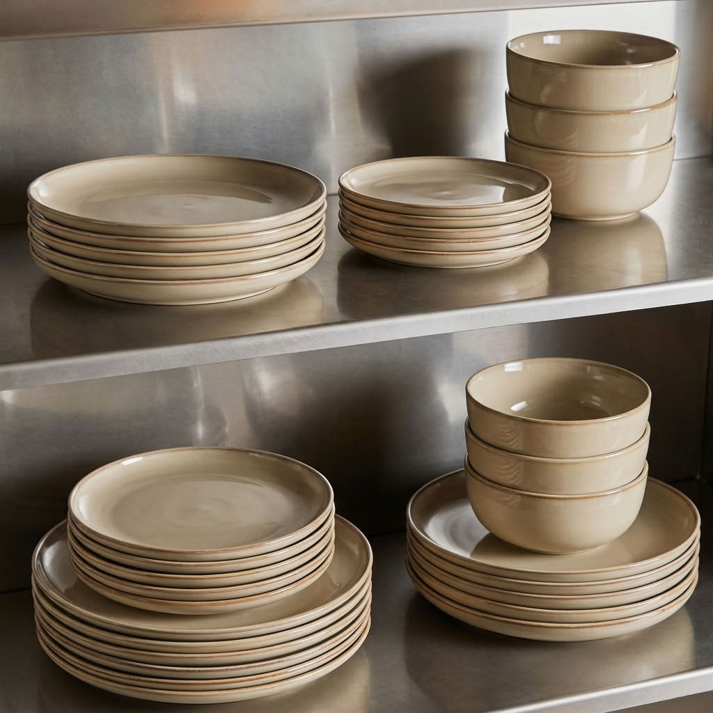 Oatmeal Stoneware Dinner Set | Reactive Glaze