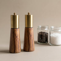 Acacia Wood Mill & Shaker Set | Brass Detail thumbnail 3