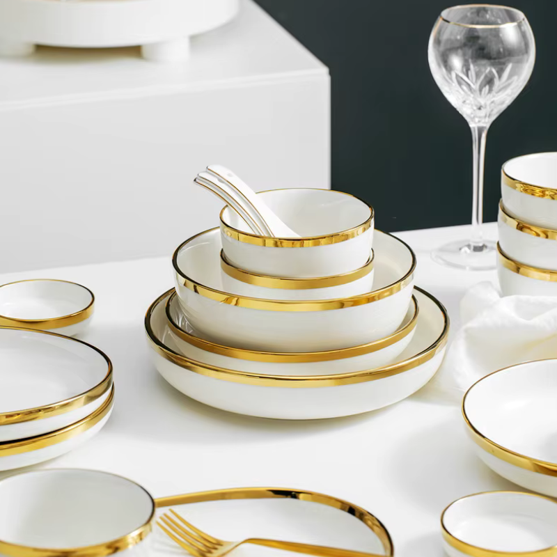 Gold Inlay Porcelain Dinner Set | 4, 6 or 8 Place Settings