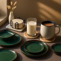 Marble Effect Ceramic Coaster Set – 6pcs with Holder, 10.2cm Drink Coasters for Table Protection thumbnail 5