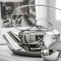 Stainless Steel Tea Set – Teapot, Cups & Tray - Petal Collection thumbnail 2