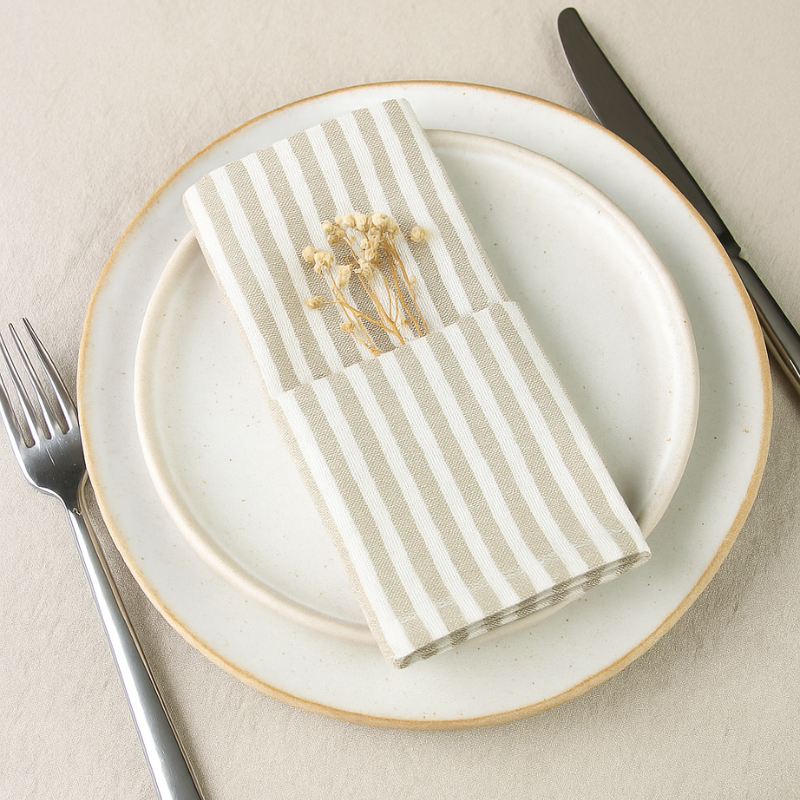 Linen-Cotton Napkins – Striped Artisan Dinner Cloths & Placemats - Set of 12