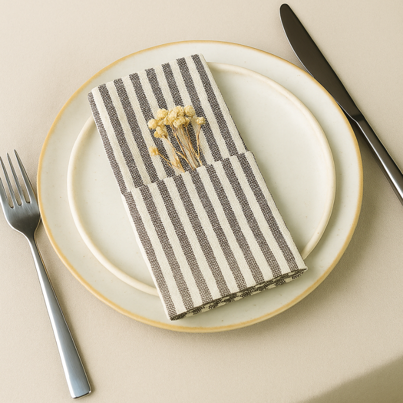 Linen-Cotton Napkins – Striped Artisan Dinner Cloths & Placemats - Set of 12