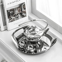 Stainless Steel Tea Set – Teapot, Cups & Tray - Petal Collection thumbnail 1