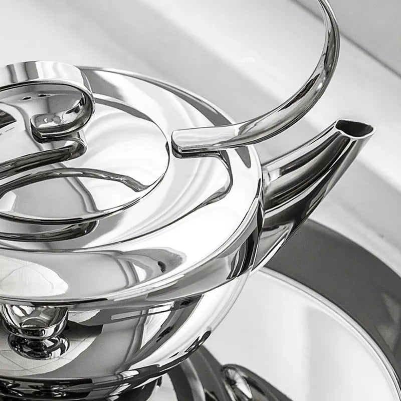 Stainless Steel Tea Set – Teapot, Cups & Tray - Petal Collection — image 4