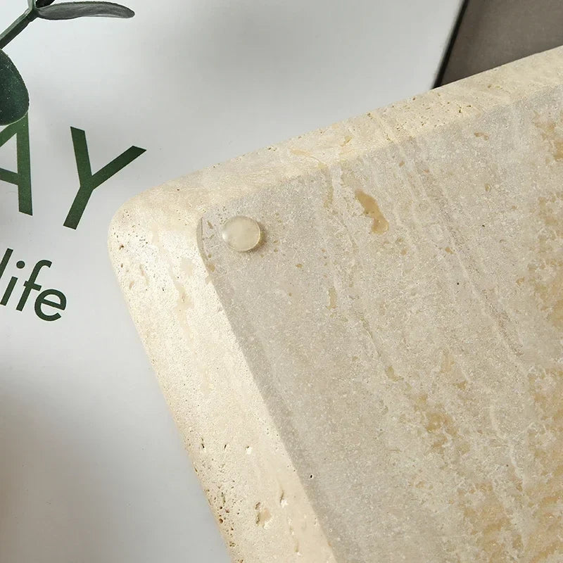 Natural Marble Tray – Beige Travertine Plate for Serving & Decor Organisation