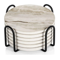 Marble Effect Ceramic Coaster Set – 6pcs with Holder, 10.2cm Drink Coasters for Table Protection thumbnail 1