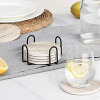 Marble Effect Ceramic Coaster Set – 6pcs with Holder, 10.2cm Drink Coasters for Table Protection thumbnail 2